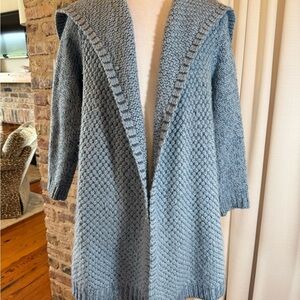Roaman's Textured Blue cable knit Cardigan size 12